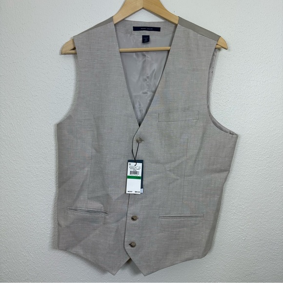 Perry Ellis Mens Vest Large Linen Blend Natural Linen Core NWT - Picture 1 of 14